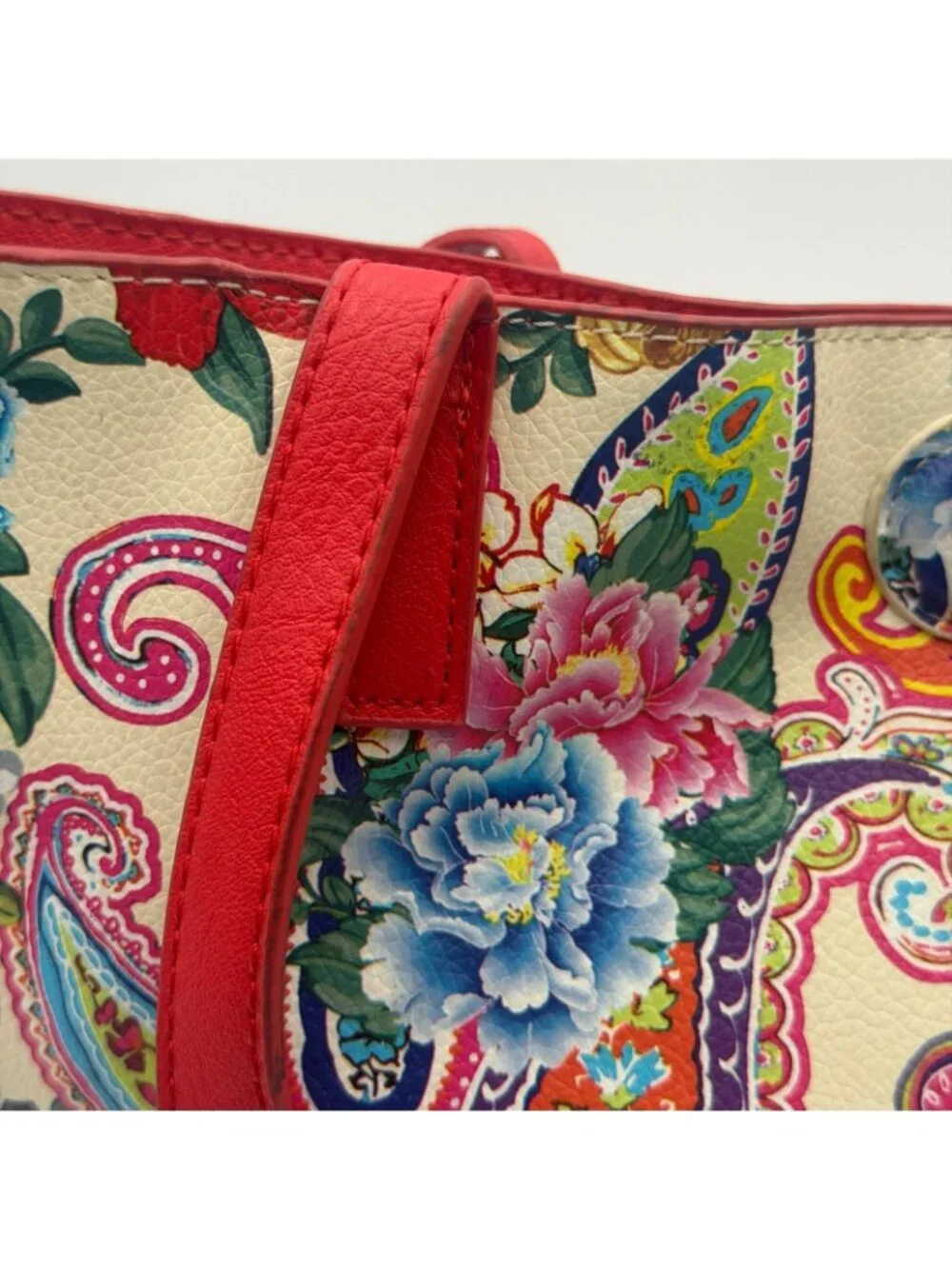 Floral Paisley Tote Bag Red Multicolor Tassel Shoulder Handbag Large Purse